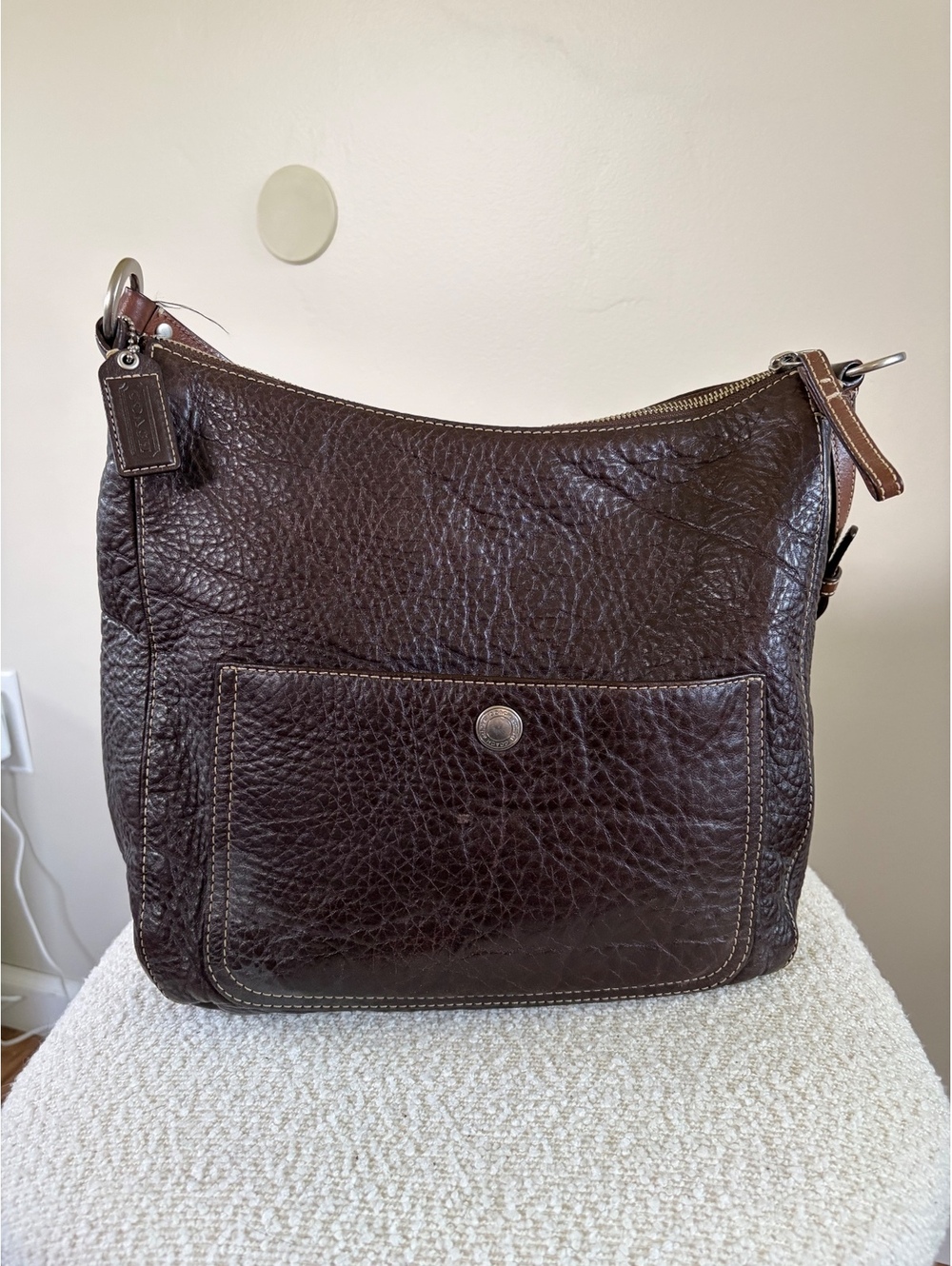 Vintage COACH Chelsea Dark Brown Pebbled Leather Hobo Shoulder Bag Purse Y2K